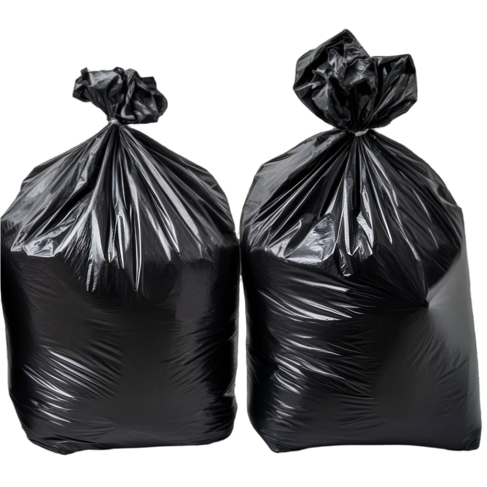 Two filled black garbage bags