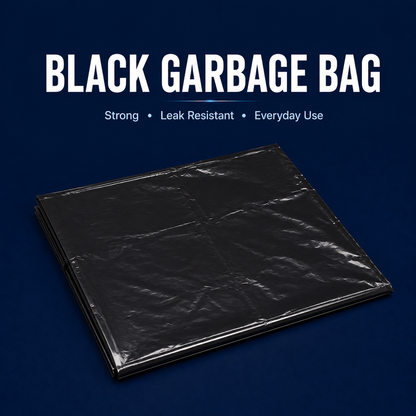 Black garbage bag for commercial waste disposal, restaurants, offices and cleaning use in Singapore