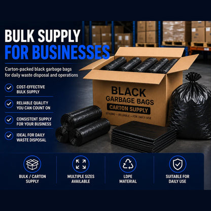 Bulk carton supply of black garbage bags in Singapore for F&B offices hotels cleaning contractors and warehouses 