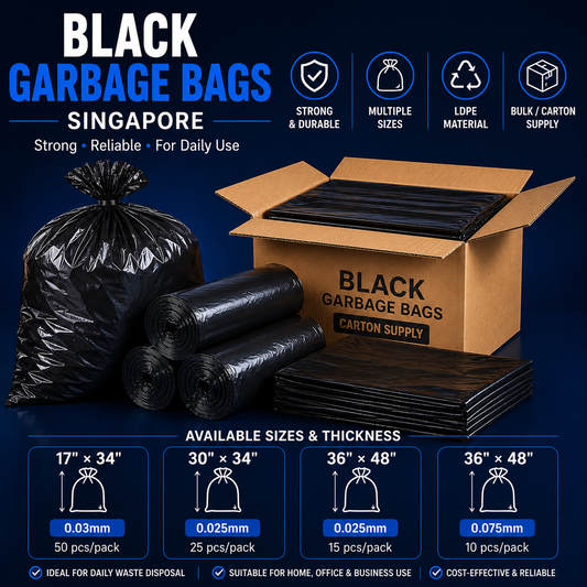 Black garbage bags Singapore LDPE bin bags for offices hotels cleaning contractors warehouses and F&B businesses