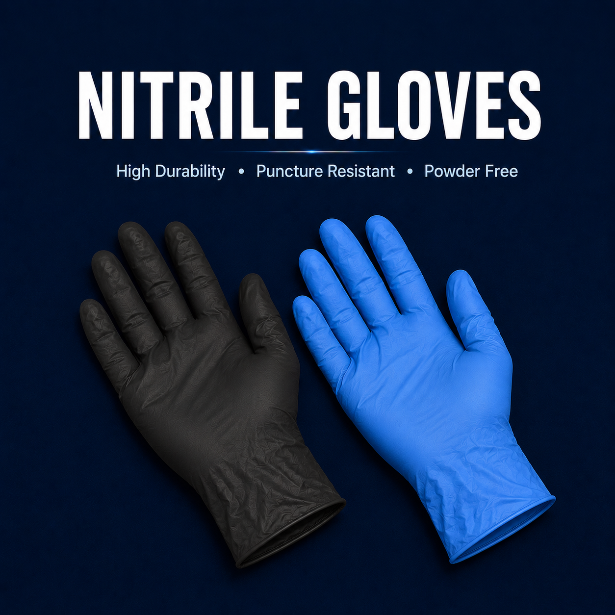 Blue and black powder-free nitrile gloves for food handling, cleaning and commercial use in Singapore