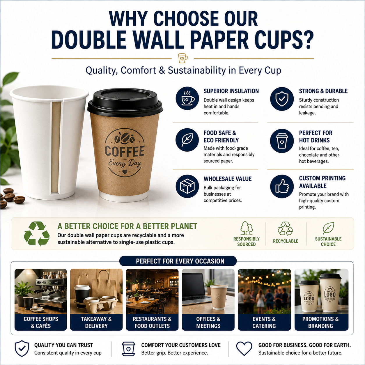 Double wall paper cups for coffee, takeaway, offices, events and custom branding in Singapore