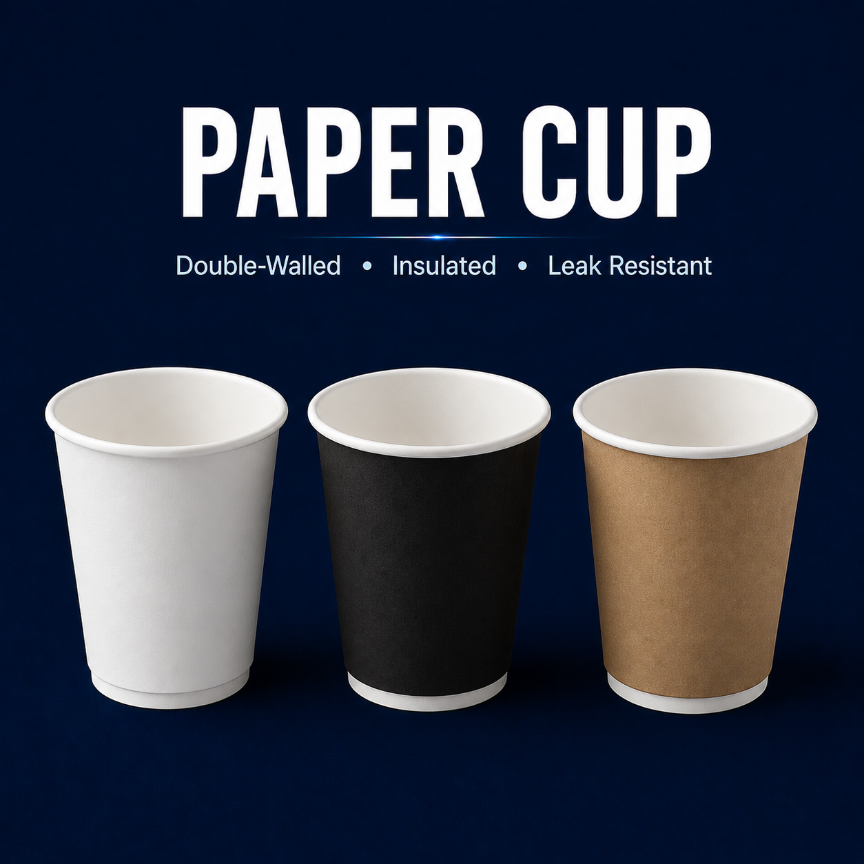 Double-wall paper cups in white, black and kraft for hot drinks, cafes and takeaway use in Singapore