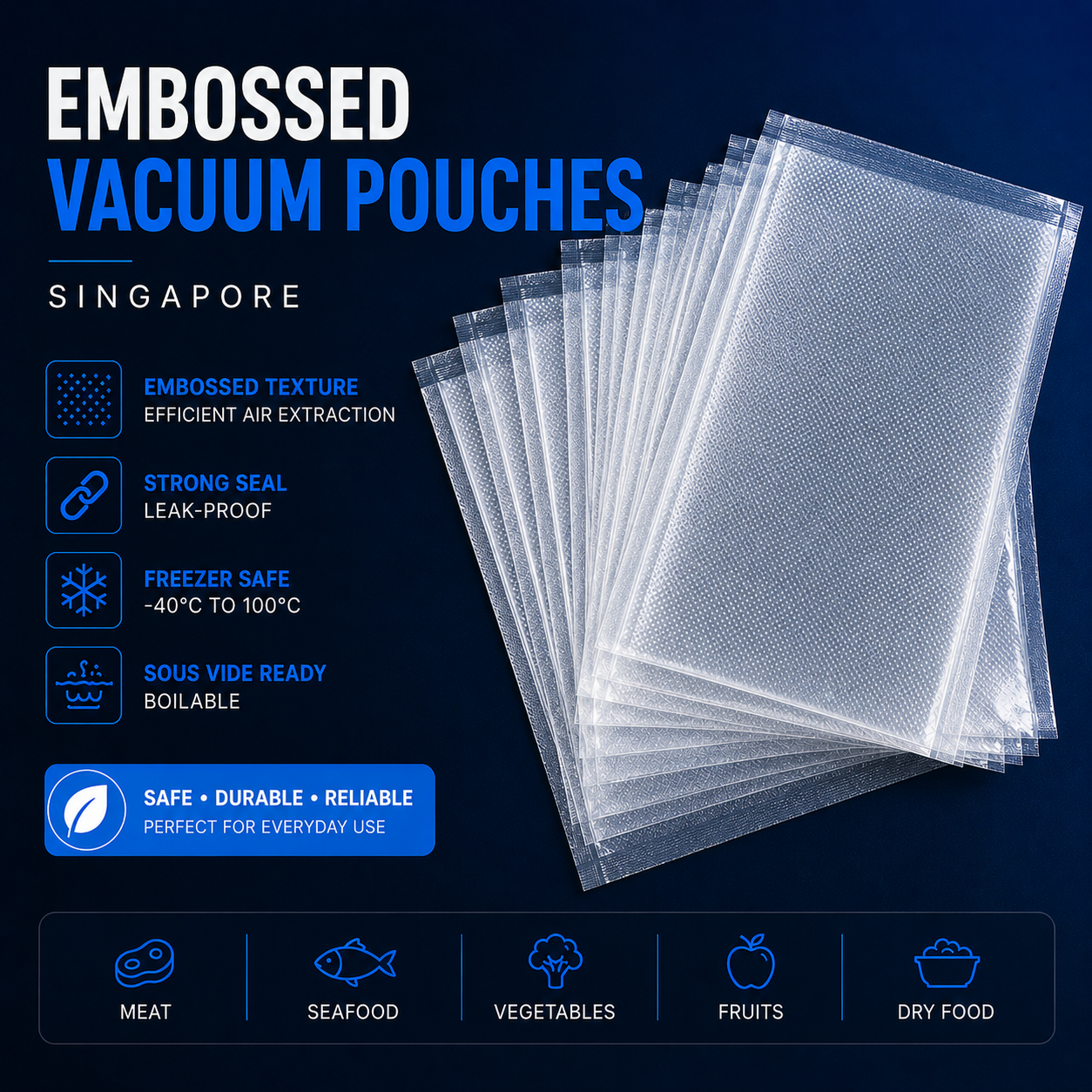 Embossed vacuum pouches Singapore for external suction vacuum sealers