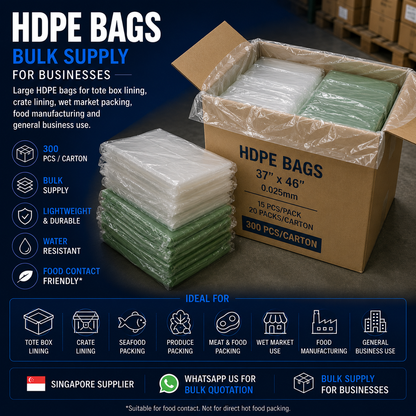 Bulk carton supply of HDPE bags in Singapore for tote box lining crate lining wet market and food manufacturing use