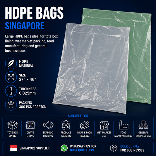 HDPE bags Singapore for tote box lining crate lining wet market food manufacturing seafood and produce packing
