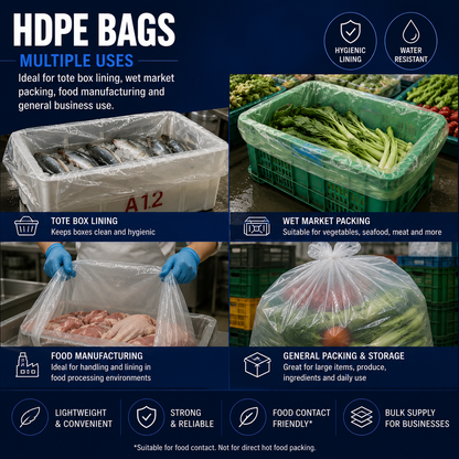 HDPE bags for tote box lining wet market packing food manufacturing seafood and produce packing in Singapore