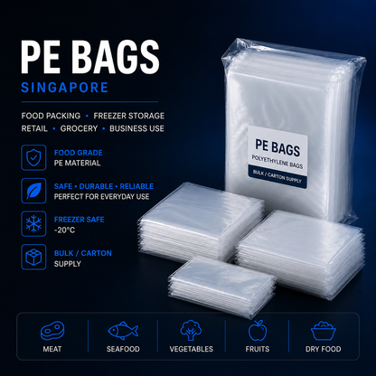 PE bags Singapore for food packing freezer storage retail grocery and business use