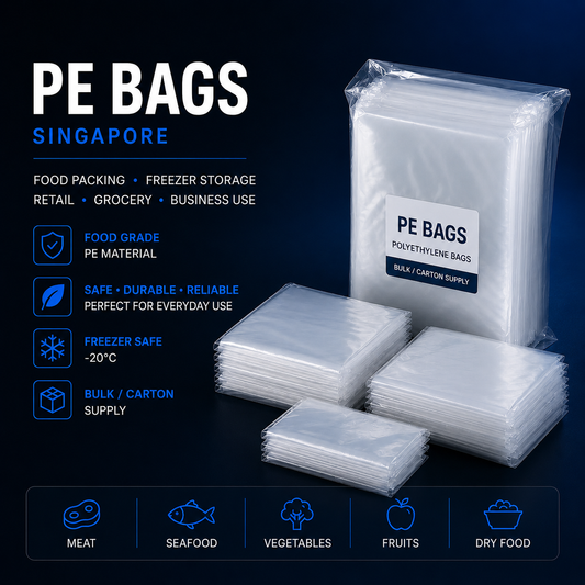 PE bags Singapore for food packing freezer storage retail grocery and business use
