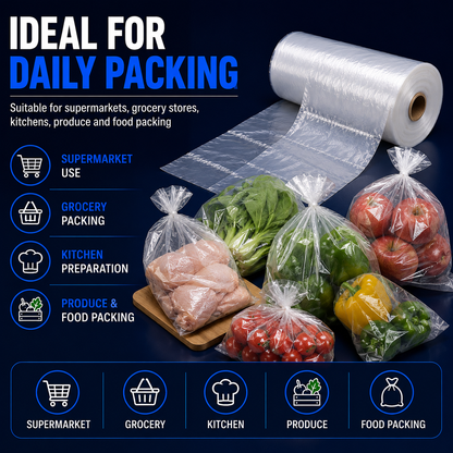 HDPE plastic bag rolls for supermarkets grocery stores kitchens produce and food packing in Singapore