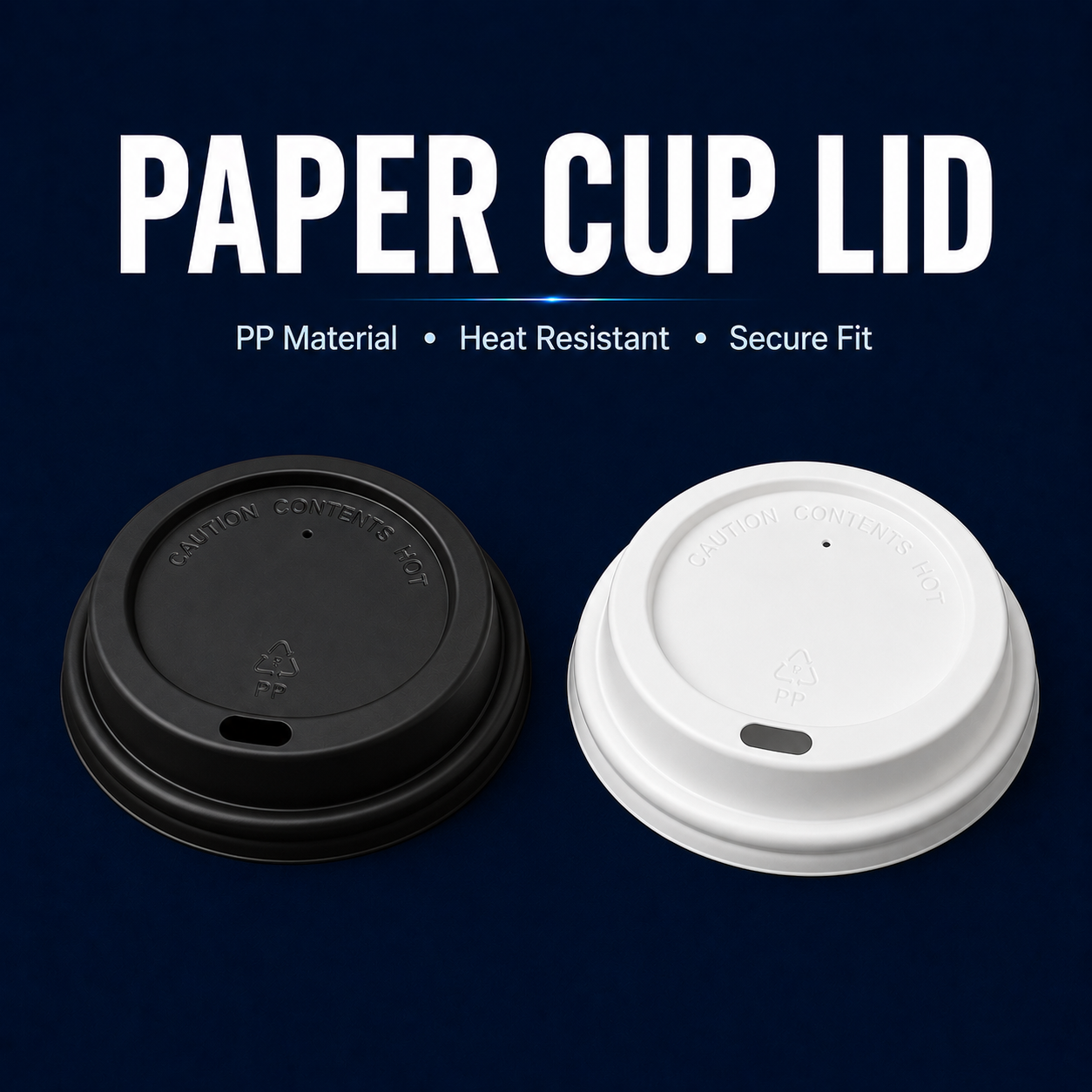 Black and white PP paper cup lids for hot drinks, takeaway coffee and cafe use in Singapore