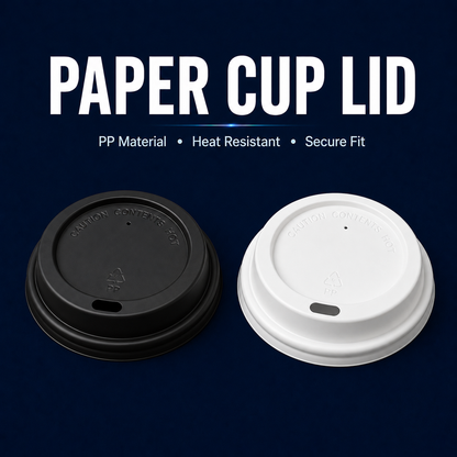 Black and white PP paper cup lids for hot drinks, takeaway coffee and cafe use in Singapore