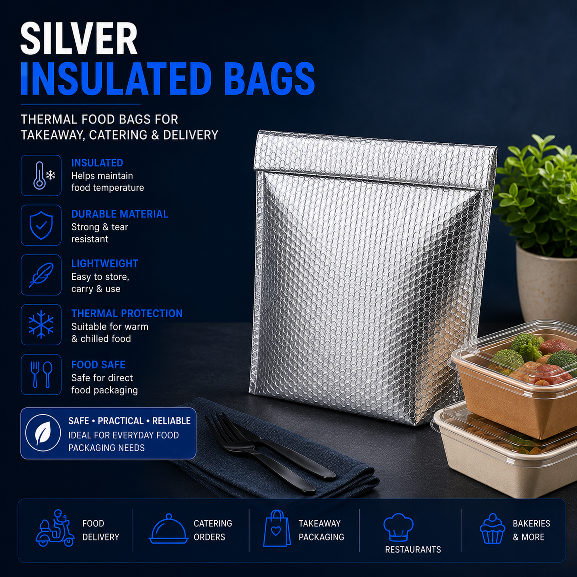 Silver insulated bags Singapore for food takeaway, catering and delivery