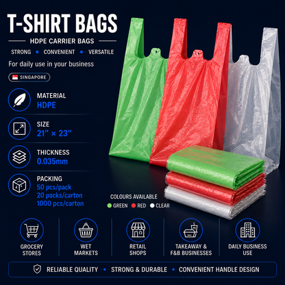 HDPE T-shirt bags Singapore for grocery wet market retail takeaway and business use