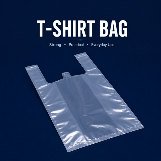 Clear T-shirt plastic bag with handles for retail, takeaway and daily business use in Singapore