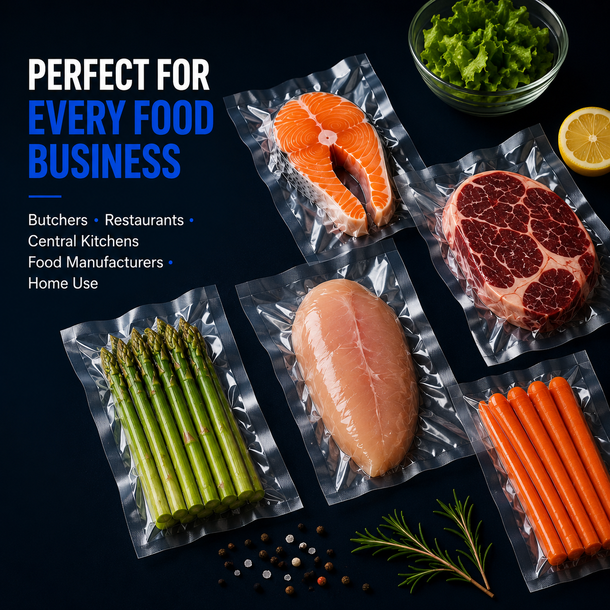 Vacuum pouches for butchers restaurants central kitchens food manufacturers and home use in Singapore