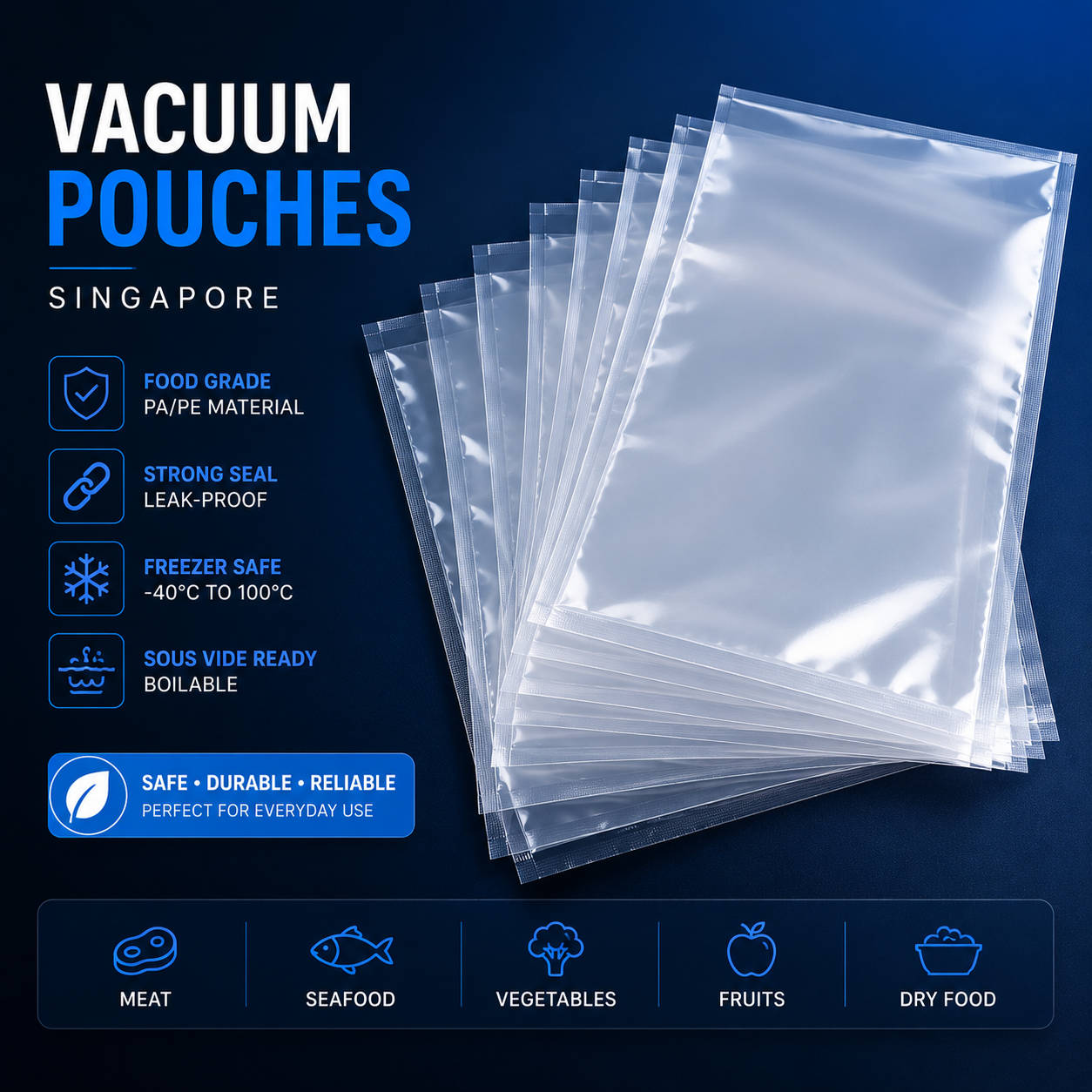 Smooth food-grade vacuum pouches for meat seafood and sous vide